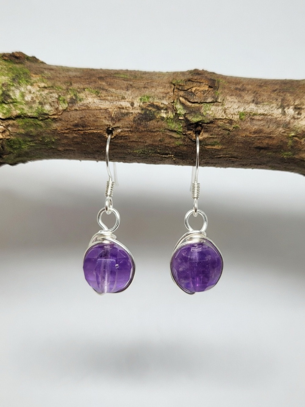 Amethyst Wire Wrapped Dangle Earrings Handmade